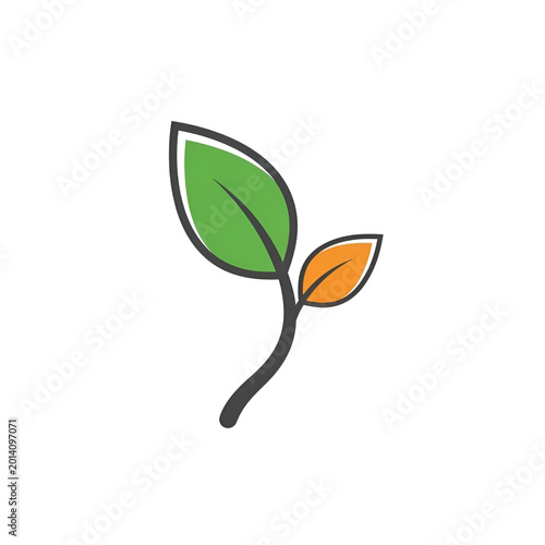 Minimalist green leaf logo icon, organic sprout symbol for eco-friendly branding, simple plant seedling illustration on white background