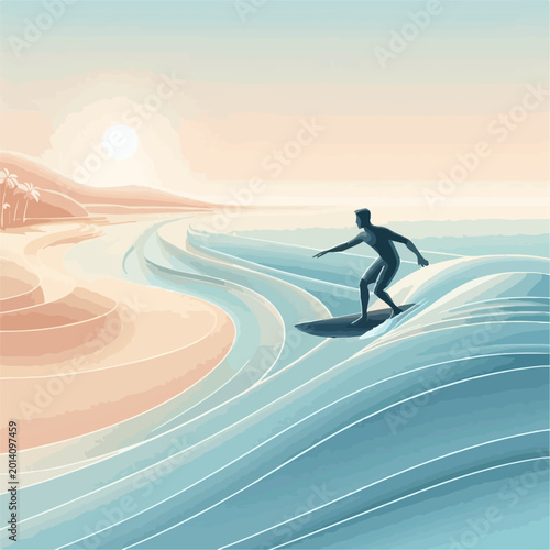 Photography cartoon vector of people surfing on the beach