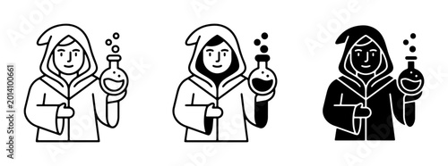 Foto Wizard Alchemist Icon Set, Mystical Sorcerer Character, Potion Brewing, Magic Sc