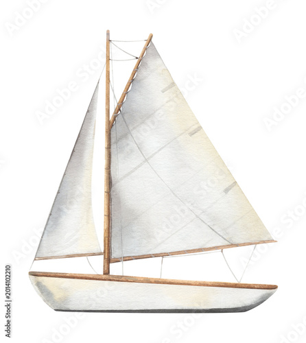 Foto Watercolor illustration of sailing boat