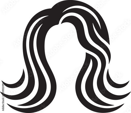 Stylized black and white illustration of long flowing hair with hairstyle
