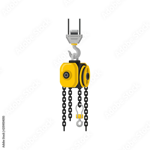 Foto Yellow Chain Hoist Lifting Mechanism with Hook and Pulley System