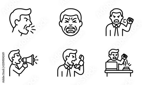 Fotografía Anger Icons Set, Aggression Emotions, Frustration Symbols, Rage Expressions, Fur