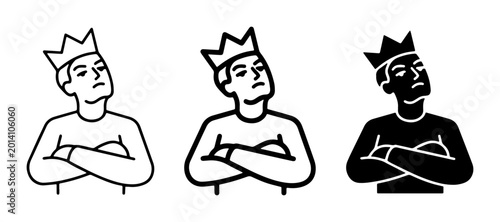 Tableau sur toile King Icon Set, Royal Figure with Crown and Arms Crossed, Vector Graphics for Roy