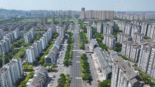 Aerial View of Urban Residential District and Tree-Lined Boulevard