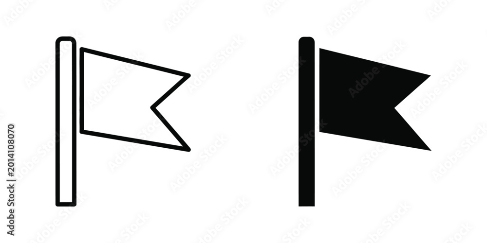 Fototapeta premium Black and white flag icons with poles