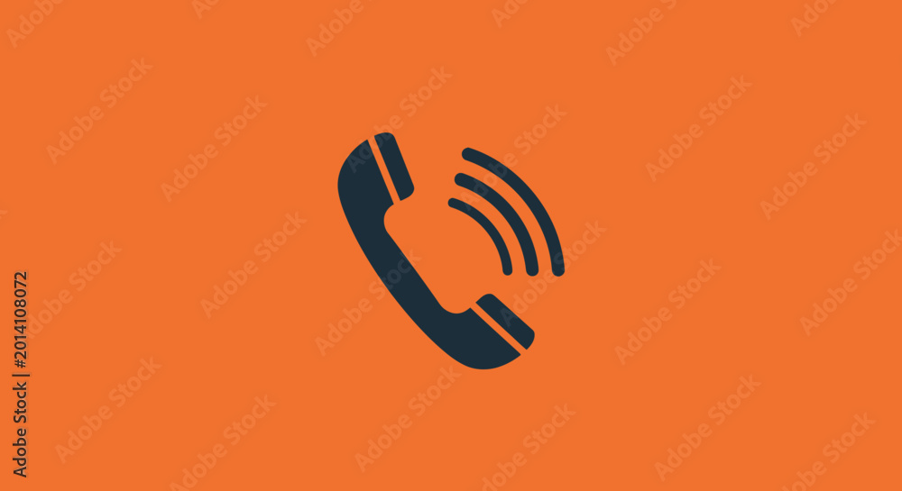 Fototapeta premium Minimalist telephone icon on orange background representing communication