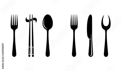 Fotografie Minimal restaurant utensil vector icon set fork spoon knife dining symbols