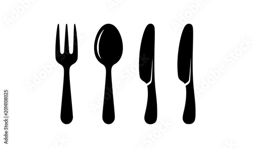 Foto Restaurant utensil icon vector set with fork spoon knife and dining symbols