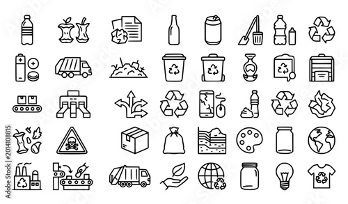 Photos Waste sorting line 30 icon set with recycling plastic glass paper and editable s