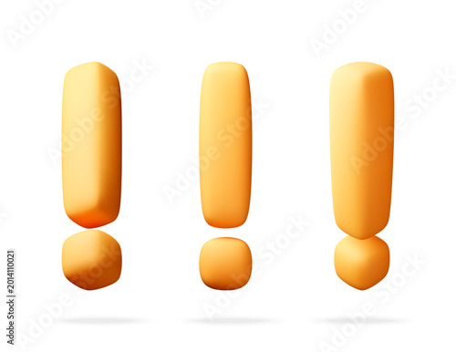 Three yellow exclamation marks as 3D. Punctuation symbol for web design and digital communication strategy. Element of alert, importance and notification attention. Vector illustration