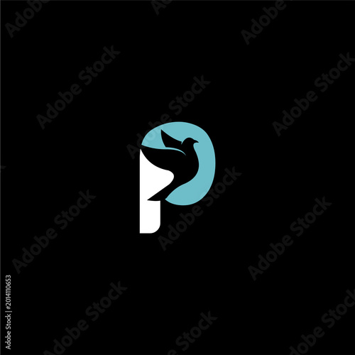 creative simple logo design  initial P bird