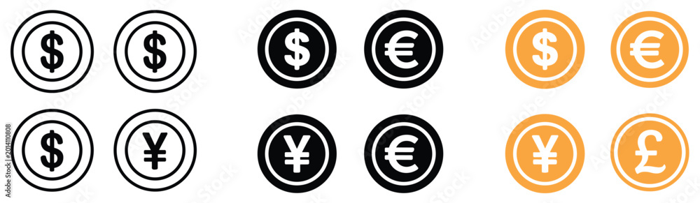 Fototapeta premium International Currency Symbols: A visual representation of global currency. exchange symbol, financial icon, world money, money concept, currency exchange.