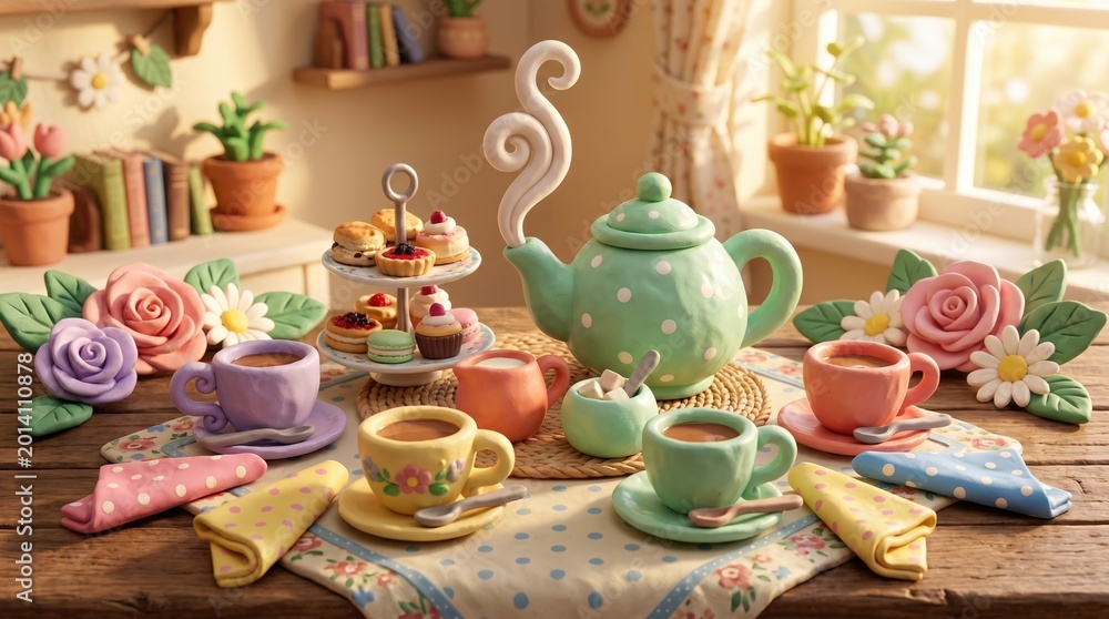 Fototapeta premium Charming Teapot Afternoon Tea Setup