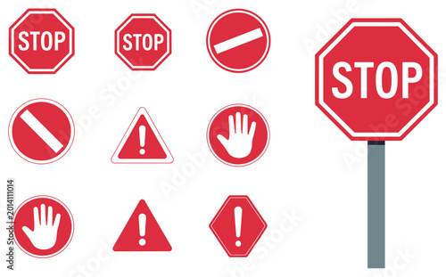 Tableau sur toile Road Safety Signs: A collection of red traffic signs on the road