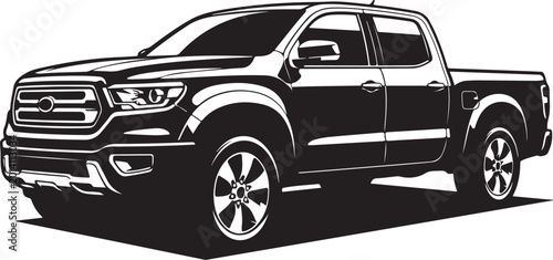 Black pickup truck, vector truck illustration, automotive design, monochrome vehicle