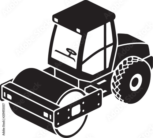 Road roller, construction vehicle, heavy equipment, black icon