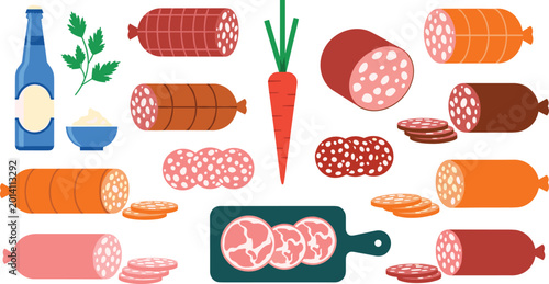 Foto Assorted sausages and deli meats