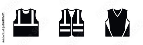 Schilderij op canvas Safety Vest Icon Set with High Visibility Reflective Vest and Plain Waistcoat Ve