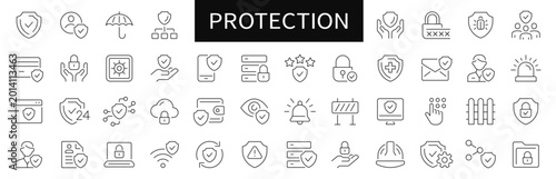 Protection thin line icons set. Editable stroke. Vector