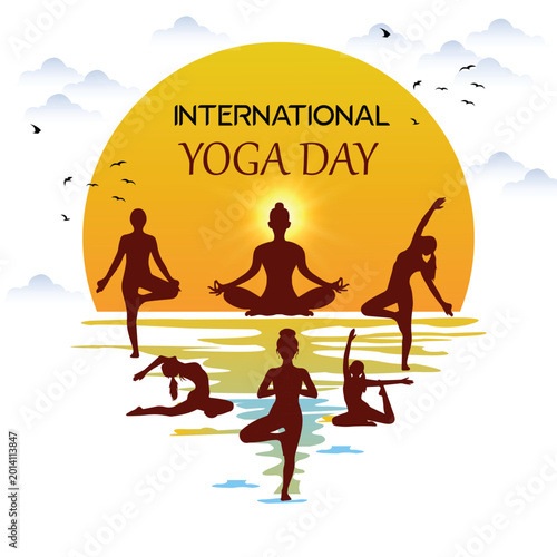 International Yoga Day Template with Yoga Pose Silhouette