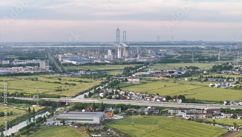Industrial Farmland Landscape with Rural Infrastructure