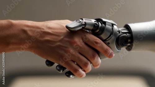 Close Up of Human and Robot Handshake Symbolizing AI Technology Partnership and Trust