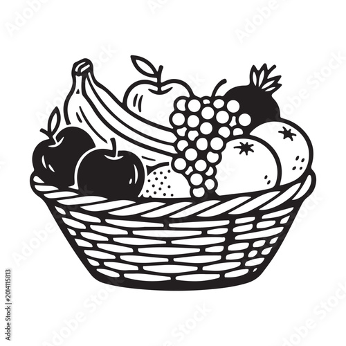 Fresh fruit basket line art drawing