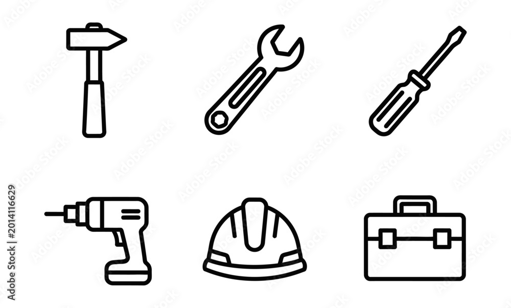 Fototapeta premium Construction Worker Tools Icons Vector Set