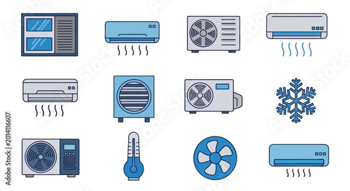 Tableau sur toile Air conditioning unit vector icons set for cooling and climate control