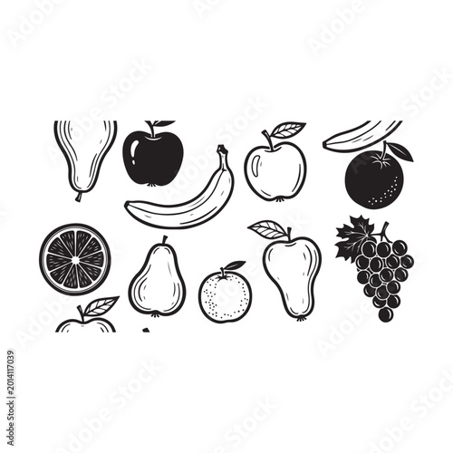 Set of hand drawn sketch fruits isolated icons