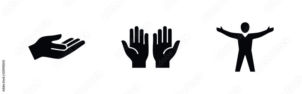 Obraz premium Hand Gestures and Open Arms Icons Set - Giving, Receiving, and Welcome Vector Symbols