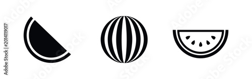 Photos Watermelon Fruit Icons Featuring Whole, Wedge, and Slice Silhouettes
