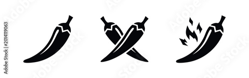 Cuadro en lienzo Hot Chili Pepper Icons with Spicy Fire and Heat Symbolism