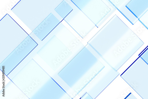 Fotografie Minimal blue glass square panels geometric pattern with translucent overlapping rectangles for modern interface background and banner design