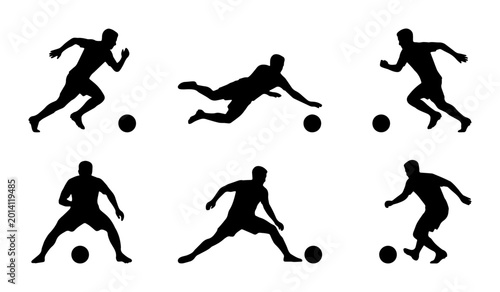 Bild auf Leinwand Soccer Player Silhouettes Collection, Dynamic Action Poses, Football Game Vector