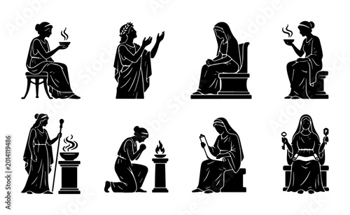 Bild auf Leinwand Ancient Greek Goddesses and Muses, Set of 8 Vector Silhouettes, Classical Mythol