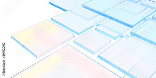 Transparent glass square panels with soft pastel reflections and floating layout for modern ui background and interface design .3d render