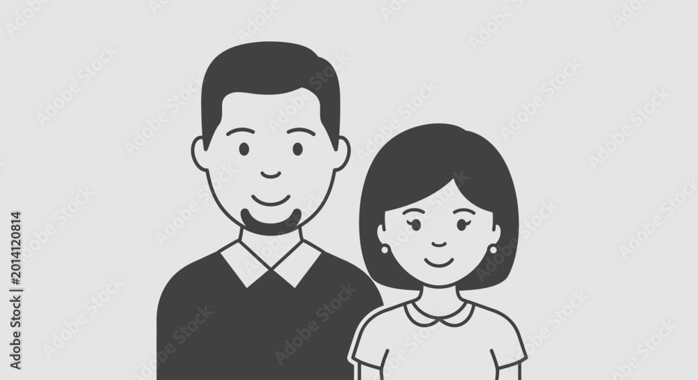 Fototapeta premium Happy Couple Portrait, Simple Line Art Illustration