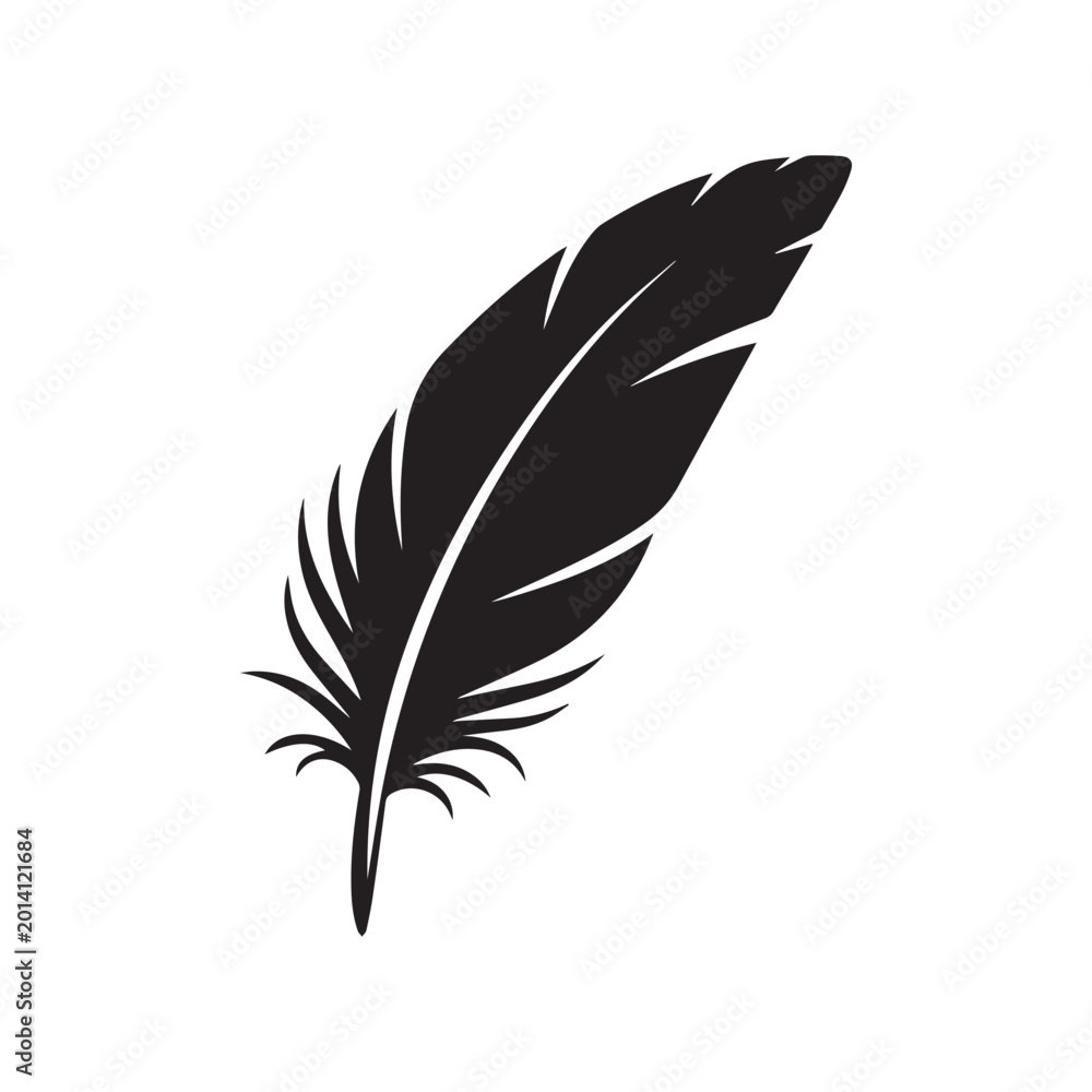 Fototapeta premium Feather Icon, Elegant Feather Silhouette Vector Illustration