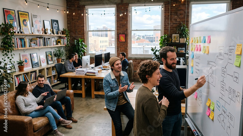 Diverse Coworkers Socializing During Coffee Break in Modern Office Kitchen