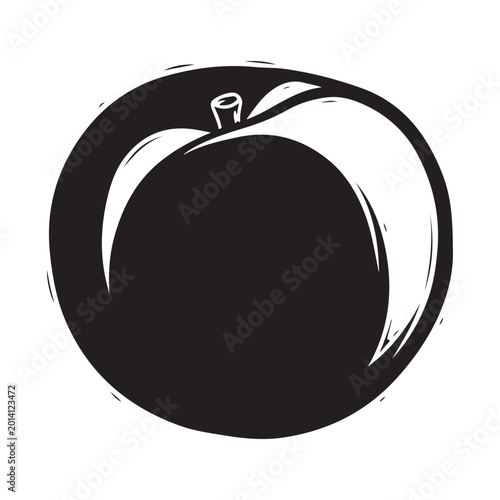 Black and white hand drawn peach fruit icon