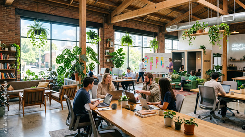 Diverse Coworkers Socializing During Coffee Break in Modern Office Kitchen