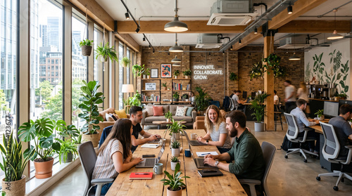 Diverse Coworkers Socializing During Coffee Break in Modern Office Kitchen