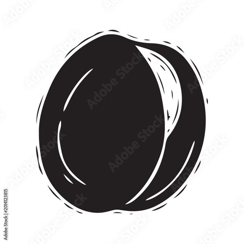 Hand drawn black and white plum fruit icon