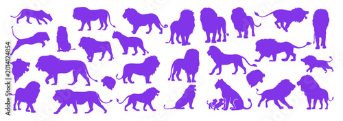 Photography Light Purple Wild lion silhouette vector set on Transparent background safari an