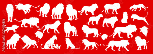 Photography Wild lion silhouette vector icon set on red background safari wildlife animal il