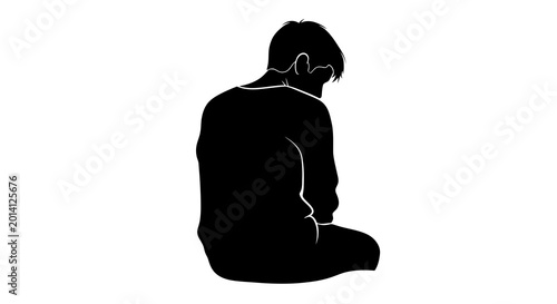 Canvas Print Silhouette of a person sitting alone in a contemplative mood, expressing solitud