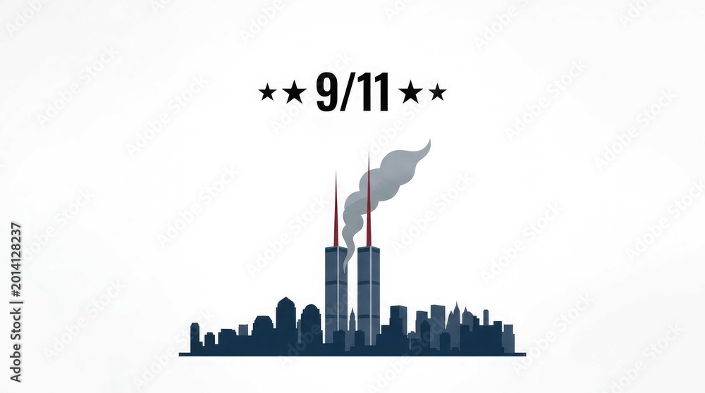 Fototapeta premium Patriot day 9 11 tribute twin towers silhouette with smoke and stars