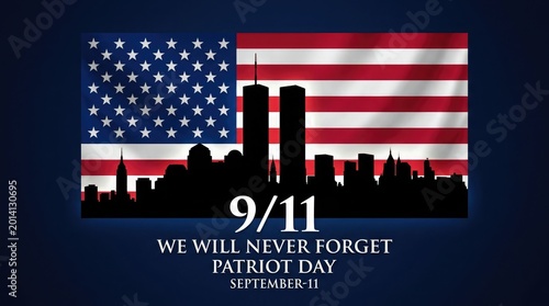 Patriot day remembrance 9 11 memorial with american flag and new york city skyline